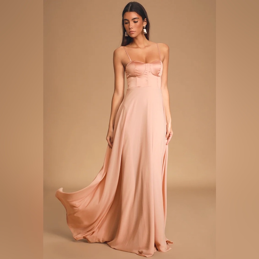 Lulus Blush Satin Bustier Maxi Dress